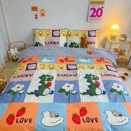 星期八 2020新款全棉13070开学四件套 格子恐龙