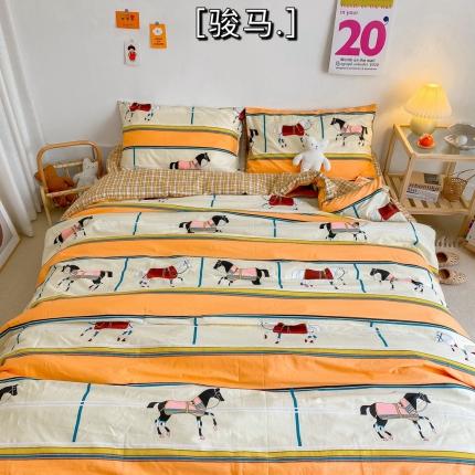 91家纺网 家纺一手货源 找家纺 星期八 2020新款全棉13070开学四件套 骏马