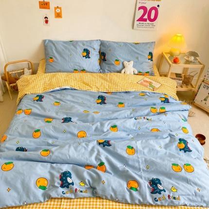 星期八 2020新款全棉13070开学四件套 恐龙橘子