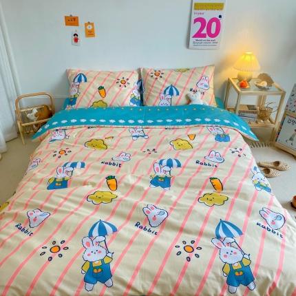 星期八 2020新款全棉13070开学四件套 条纹兔