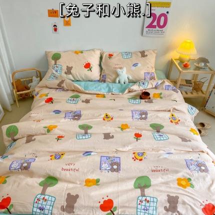 91家纺网 家纺一手货源 找家纺 星期八 2020新款全棉13070开学四件套 兔子和小熊