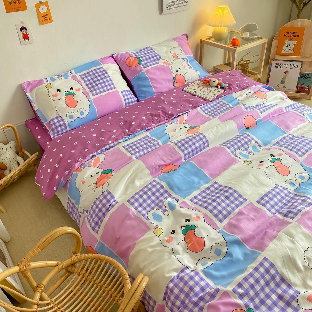 91家纺网 家纺一手货源 找家纺 星期八 2020新款全棉13070开学四件套 紫格兔兔