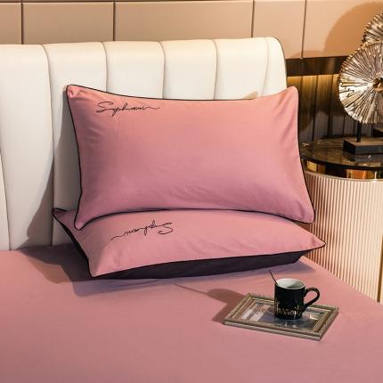 91家纺网 家纺一手货源 找家纺 拼社 40s贡缎长绒棉字母款单枕套一对 豆沙灰