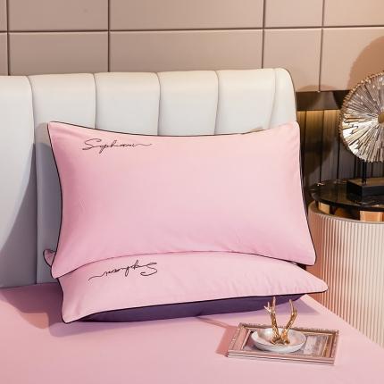 91家纺网 家纺一手货源 找家纺 拼社 40s贡缎长绒棉字母款单枕套一对粉玉配灰紫