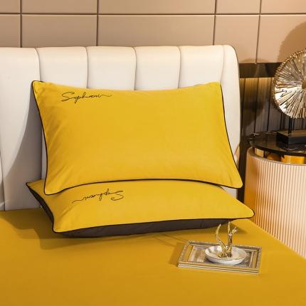 91家纺网 家纺一手货源 找家纺 拼社 40s贡缎长绒棉字母款单枕套一对 姜黄灰