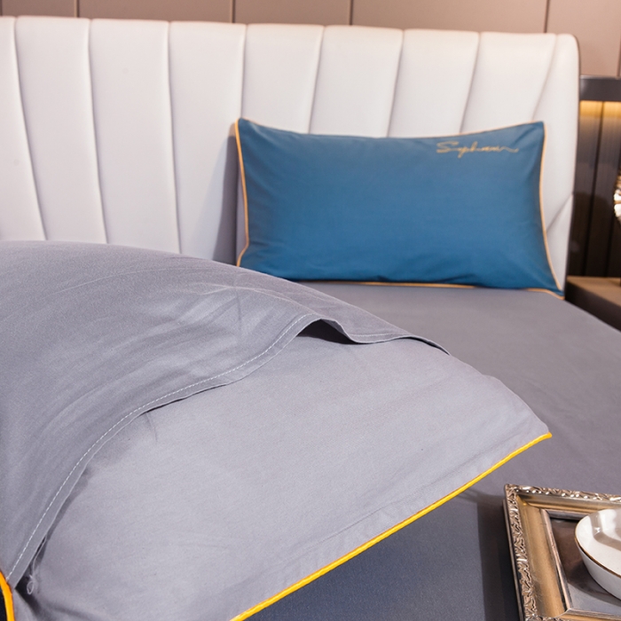 91家纺网 家纺一手货源 找家纺 拼社 40s贡缎长绒棉字母款单枕套一对宝兰配浅灰