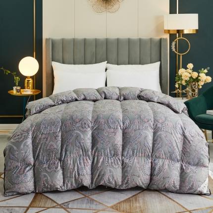 91家纺网 家纺一手货源 找家纺 绒研羽绒 2025新款60支柔赛丝印花羽绒被冬被 黛妮雅宝蓝