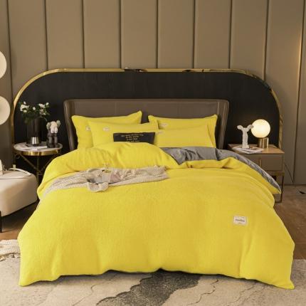 91家纺网 家纺一手货源 找家纺 意尚风情 2020新款羊羔绒水晶绒四件套 柠檬黄