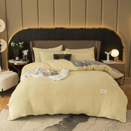 91家纺网 家纺一手货源 找家纺 意尚风情 2020新款羊羔绒水晶绒四件套 优雅黄