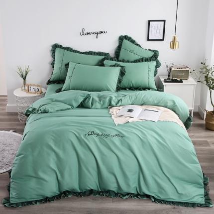 91家纺网 家纺一手货源 找家纺 情恒 2020新款蕾丝磨毛刺绣四件套 宠爱-薄荷