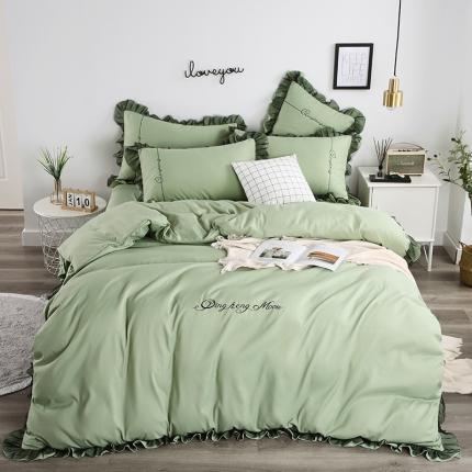 91家纺网 家纺一手货源 找家纺 情恒 2020新款蕾丝磨毛刺绣四件套 宠爱-果绿