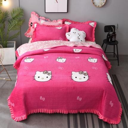 雨洋家纺 2025新款水晶绒床盖可爱猫