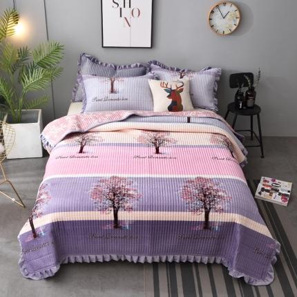 雨洋家纺 2025新款水晶绒床盖快乐小树