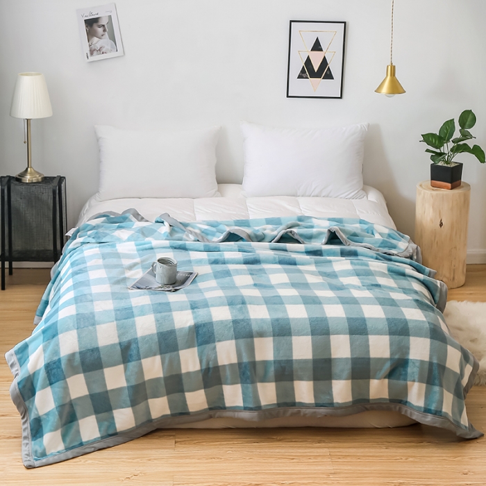 91家纺网 家纺一手货源 找家纺 卡奥 2020新款单层加厚云毯 蓝格