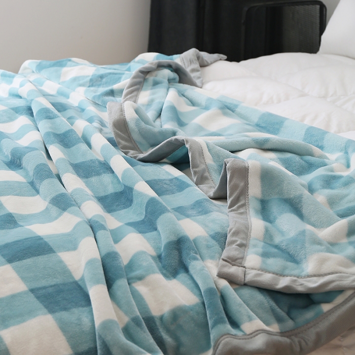 91家纺网 家纺一手货源 找家纺 卡奥 2020新款单层加厚云毯 蓝格