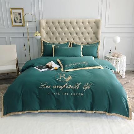 馨蕊家居 2021秋冬新品60s长绒棉简爱四件套简爱-松花绿