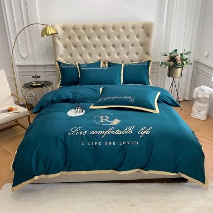 91家纺网 家纺一手货源 找家纺 馨蕊家居 2021秋冬新品60s长绒棉简爱四件套简爱-浅石蓝