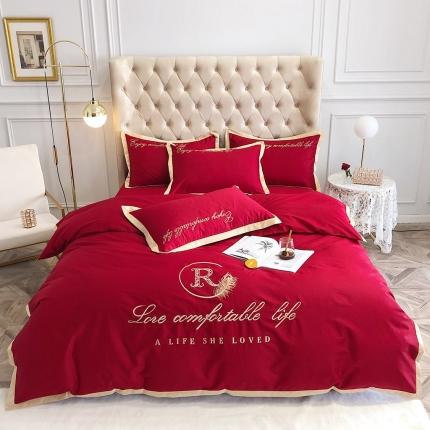 91家纺网 家纺一手货源 找家纺 馨蕊家居 2021秋冬新品60s长绒棉简爱四件套简爱-温莎红