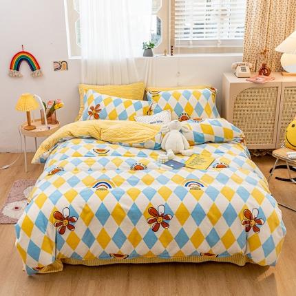 91家纺网 家纺一手货源 找家纺 （总）桃子家居家居新品加厚牛奶绒洋气碎花少女系列四件套法莱