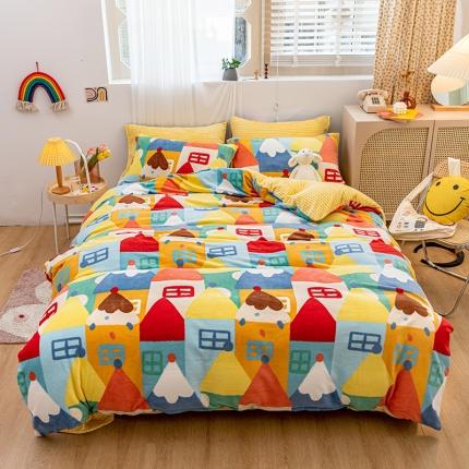 91家纺网 家纺一手货源 找家纺 （总）桃子家居家居新品加厚牛奶绒洋气碎花少女系列四件套法莱