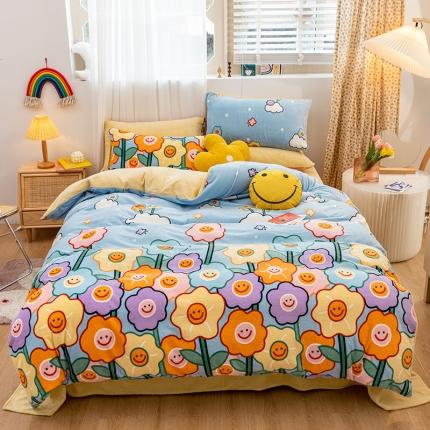 91家纺网 家纺一手货源 找家纺 （总）桃子家居家居新品加厚牛奶绒洋气碎花少女系列四件套法莱