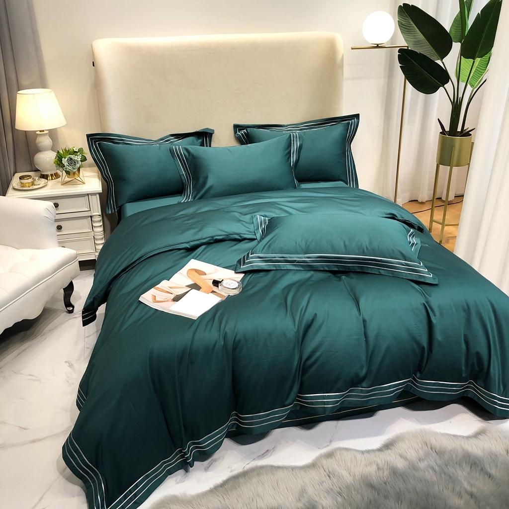 91家纺网 家纺一手货源 找家纺 馨蕊家居 2021新款100s极光匹马绒棉四件套极光-翡翠绿