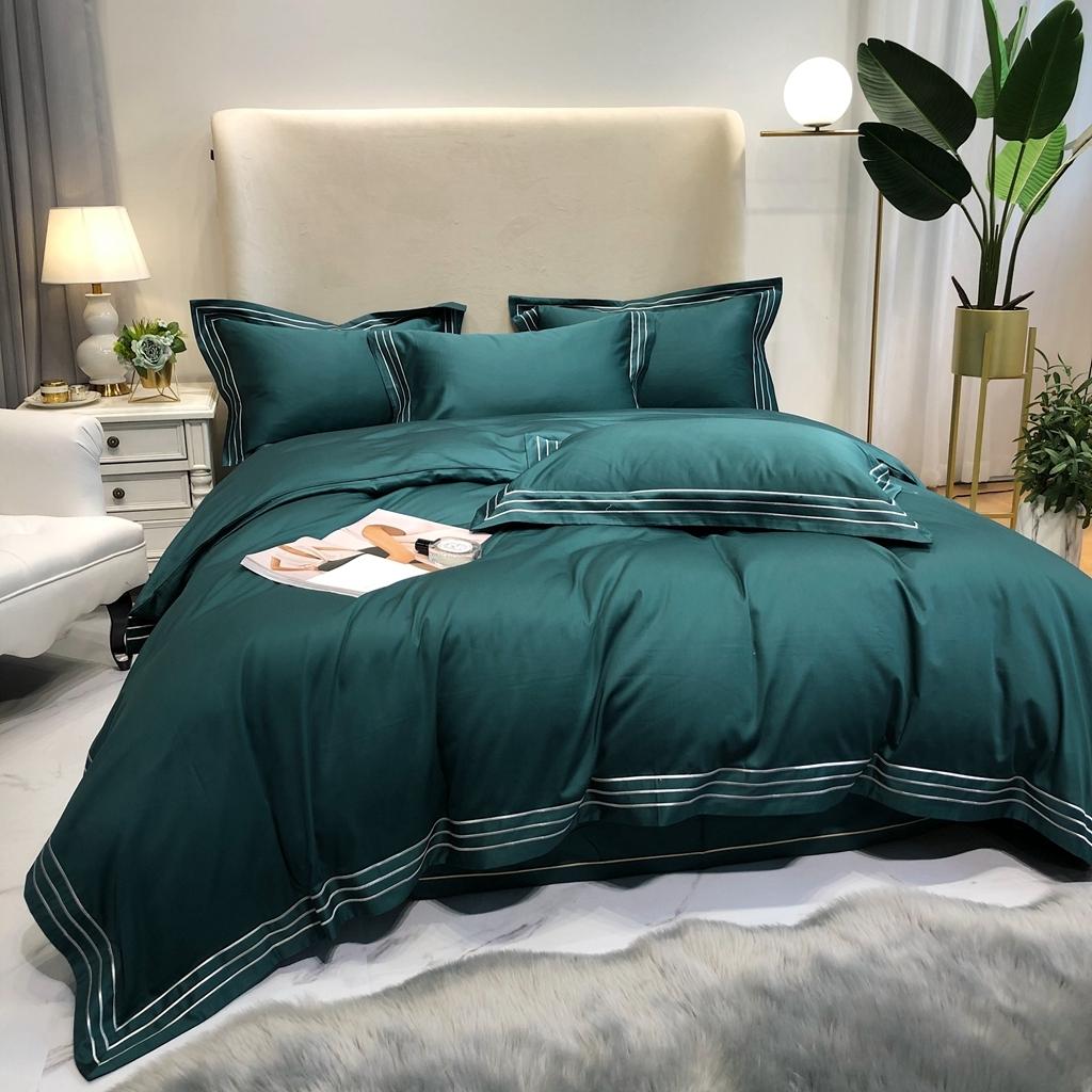 91家纺网 家纺一手货源 找家纺 馨蕊家居 2021新款100s极光匹马绒棉四件套极光-翡翠绿