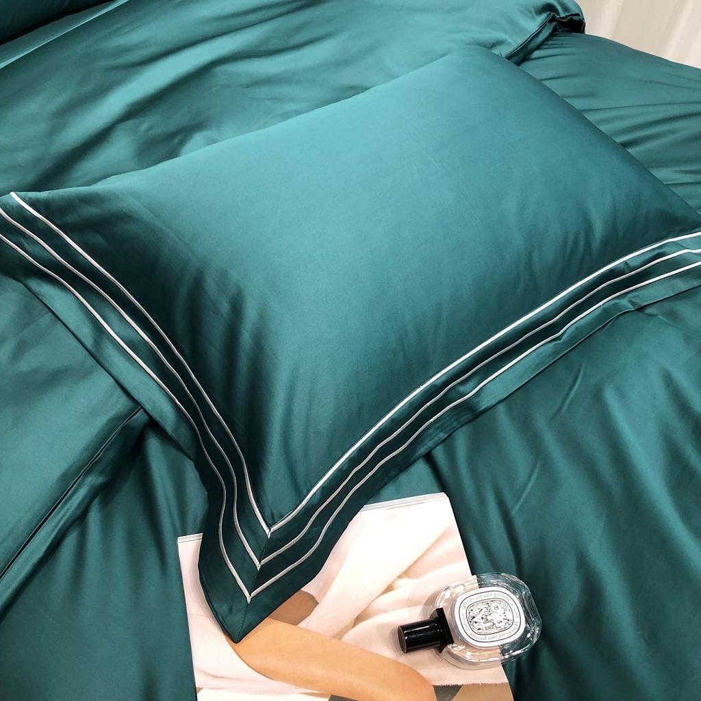 91家纺网 家纺一手货源 找家纺 馨蕊家居 2021新款100s极光匹马绒棉四件套极光-翡翠绿