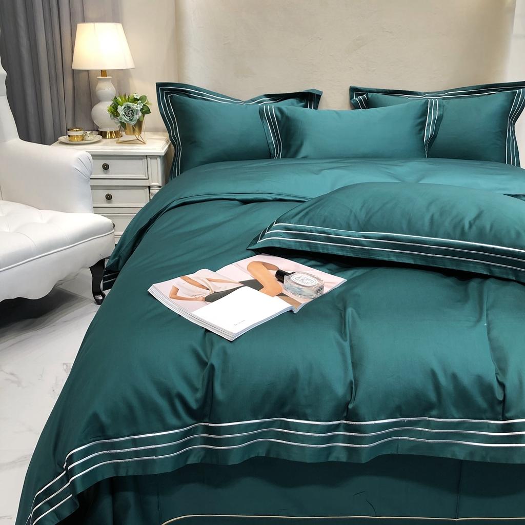 91家纺网 家纺一手货源 找家纺 馨蕊家居 2021新款100s极光匹马绒棉四件套极光-翡翠绿