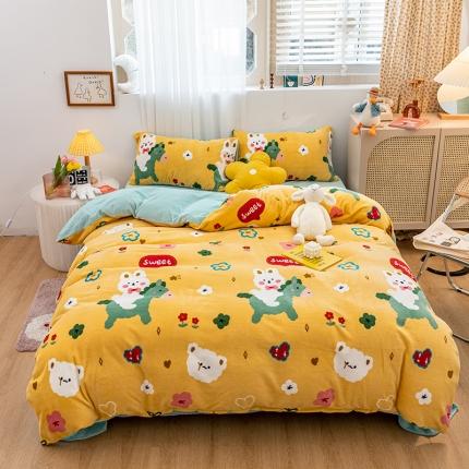 91家纺网 家纺一手货源 找家纺 （总）桃子家居家居新品加厚牛奶绒洋气碎花少女系列四件套法莱