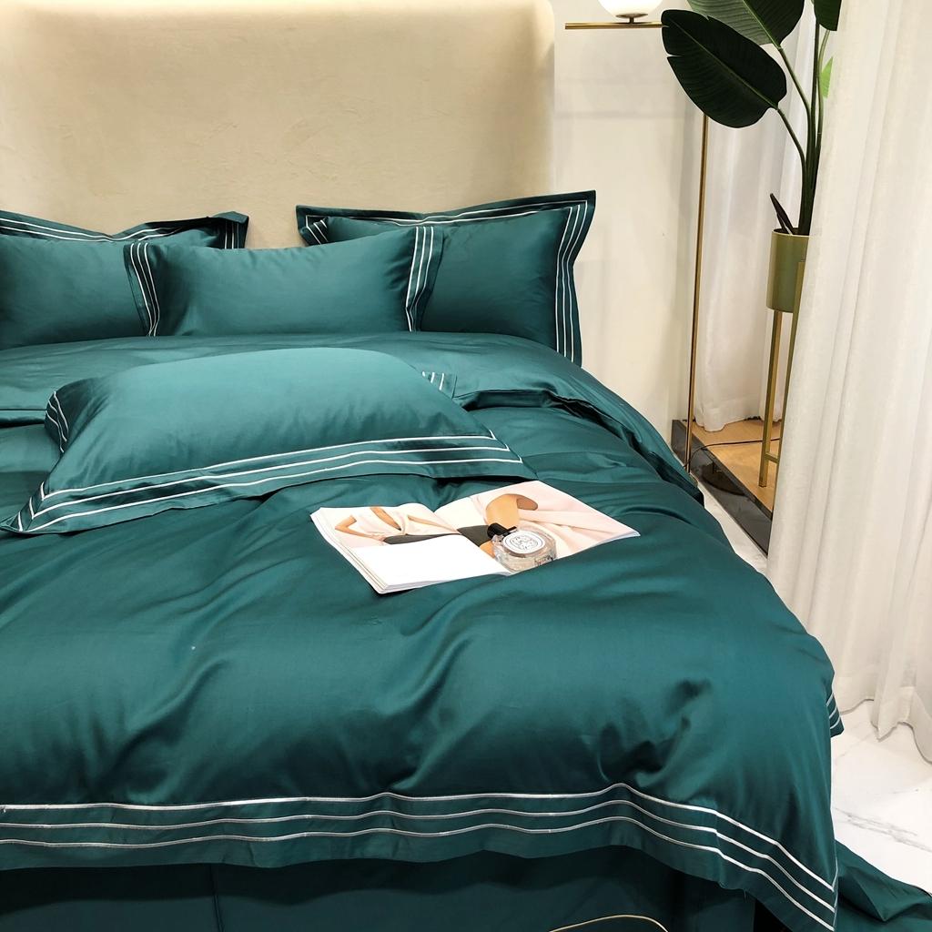 91家纺网 家纺一手货源 找家纺 馨蕊家居 2021新款100s极光匹马绒棉四件套极光-翡翠绿