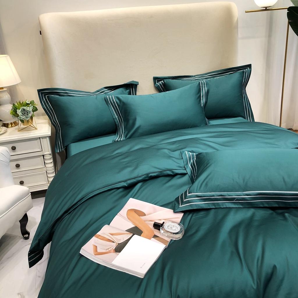 91家纺网 家纺一手货源 找家纺 馨蕊家居 2021新款100s极光匹马绒棉四件套极光-翡翠绿