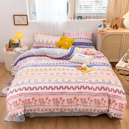 91家纺网 家纺一手货源 找家纺 （总）桃子家居家居新品加厚牛奶绒洋气碎花少女系列四件套法莱