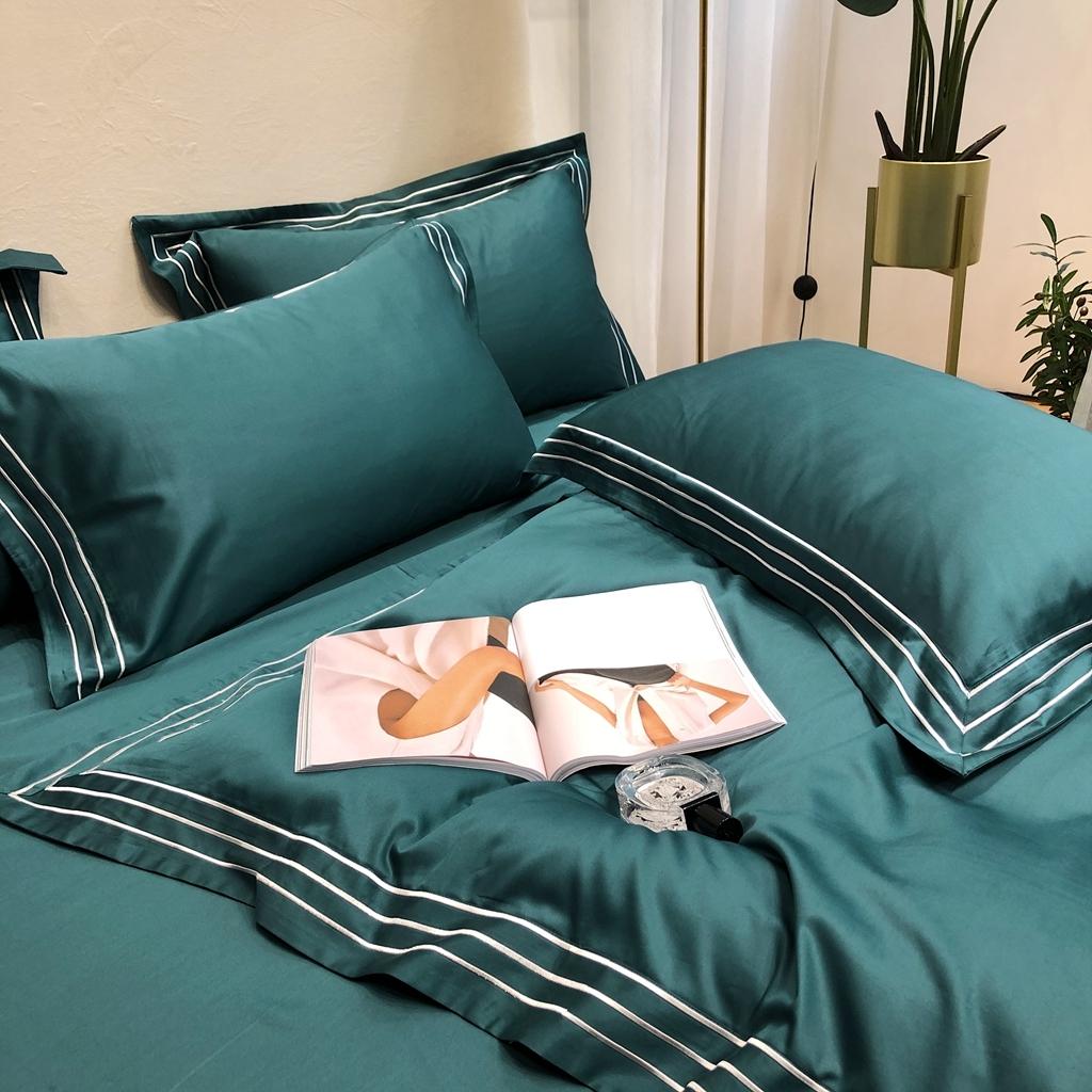 91家纺网 家纺一手货源 找家纺 馨蕊家居 2021新款100s极光匹马绒棉四件套极光-翡翠绿