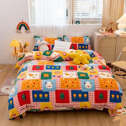 91家纺网 家纺一手货源 找家纺 （总）桃子家居家居新品加厚牛奶绒洋气碎花少女系列四件套法莱