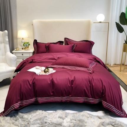 91家纺网 家纺一手货源 找家纺 馨蕊家居 2021新款100s极光匹马绒棉四件套 极光-酒红
