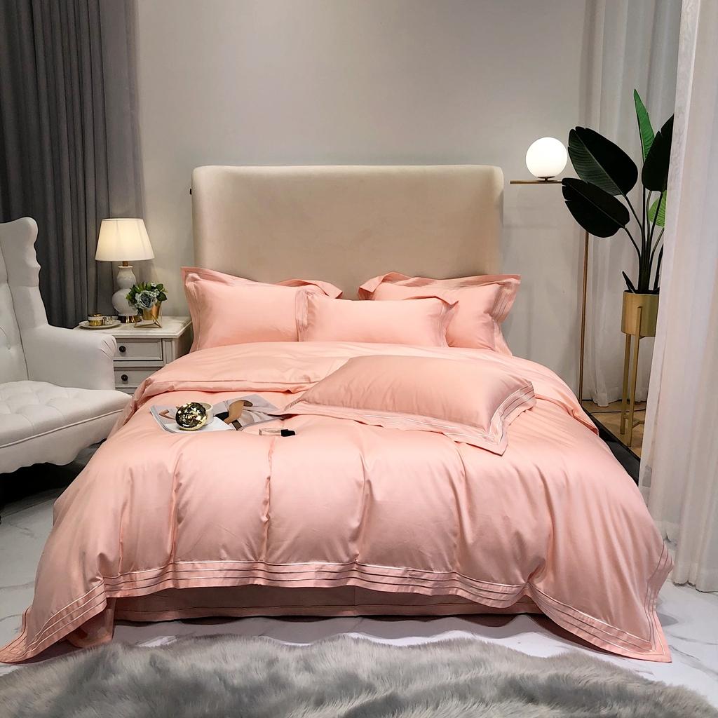 91家纺网 家纺一手货源 找家纺 馨蕊家居 2021新款100s极光匹马绒棉四件套极光-仙桃粉