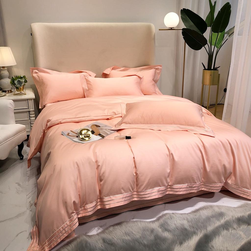 91家纺网 家纺一手货源 找家纺 馨蕊家居 2021新款100s极光匹马绒棉四件套极光-仙桃粉