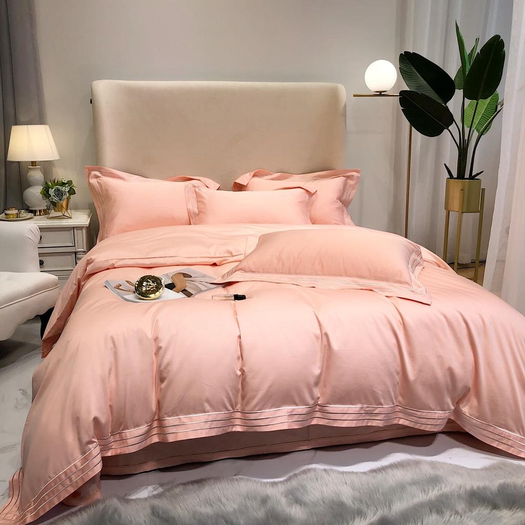 91家纺网 家纺一手货源 找家纺 馨蕊家居 2021新款100s极光匹马绒棉四件套极光-仙桃粉