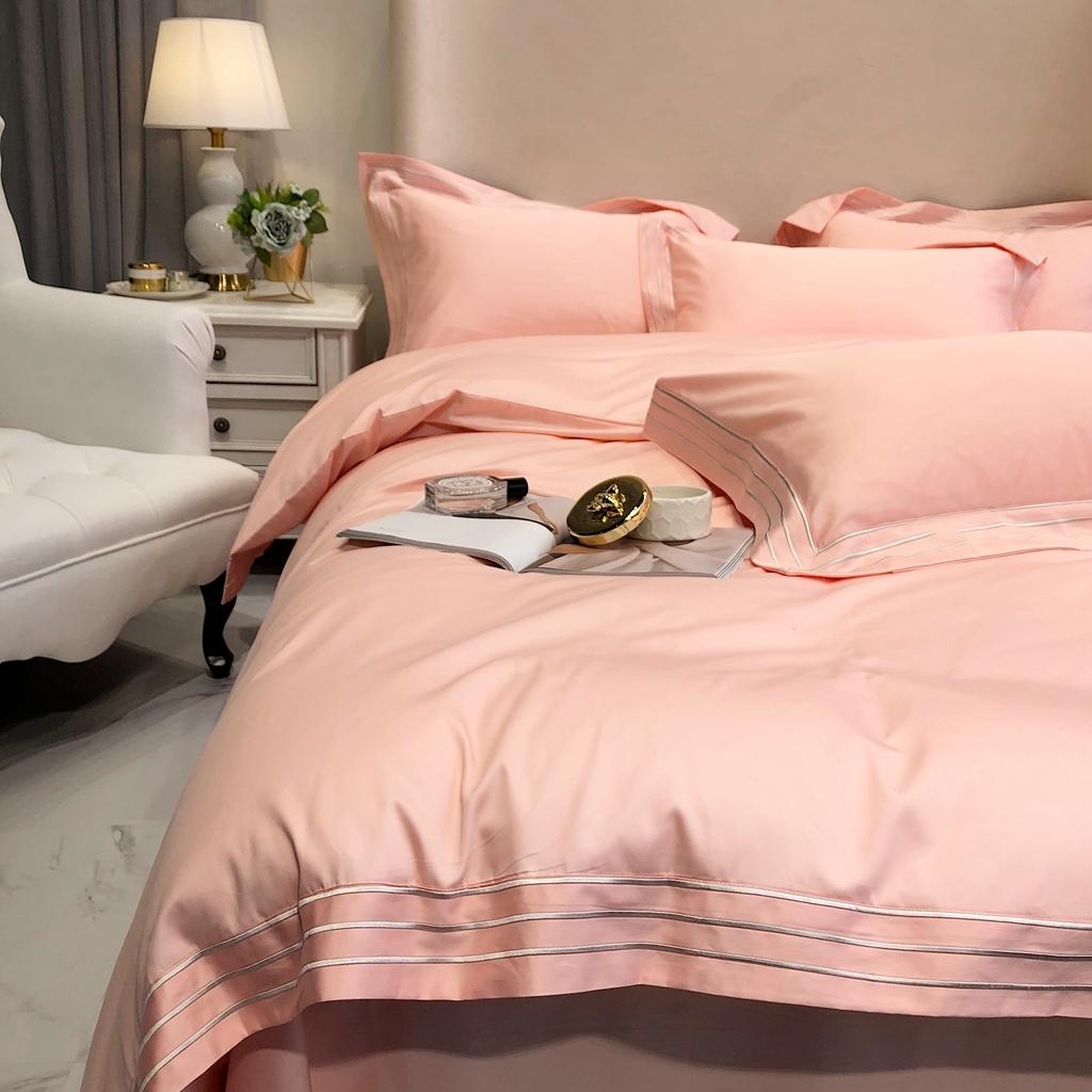 91家纺网 家纺一手货源 找家纺 馨蕊家居 2021新款100s极光匹马绒棉四件套极光-仙桃粉