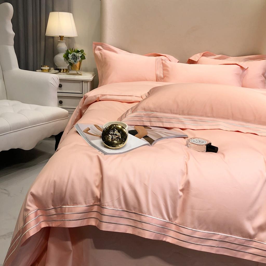 91家纺网 家纺一手货源 找家纺 馨蕊家居 2021新款100s极光匹马绒棉四件套极光-仙桃粉