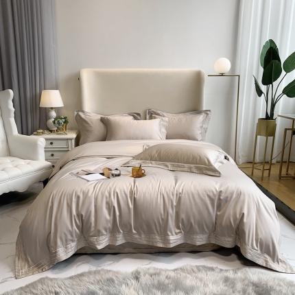 91家纺网 家纺一手货源 找家纺 馨蕊家居 2021新款100s极光匹马绒棉四件套 极光-烟灰