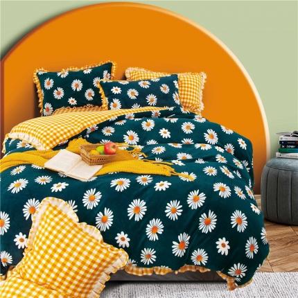 91家纺网 家纺一手货源 找家纺 （总）青竹苑韩版牛奶绒四件套法莱绒水晶雕花绒加厚保暖