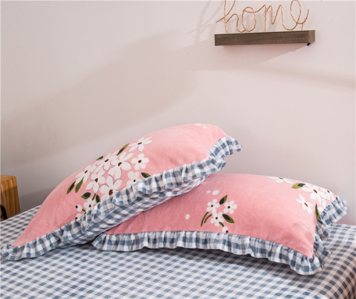 91家纺网 家纺一手货源 找家纺 青竹苑韩版牛奶绒四件套法莱绒水晶雕花绒加厚保暖 幽兰-粉