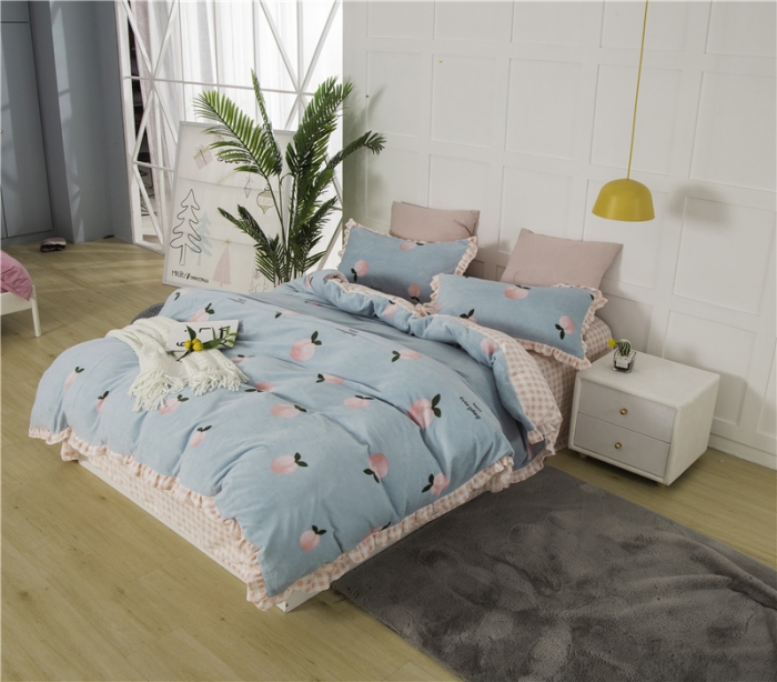 91家纺网 家纺一手货源 找家纺 青竹苑韩版牛奶绒四件套法莱绒水晶雕花绒加厚保暖 水晶之恋-兰