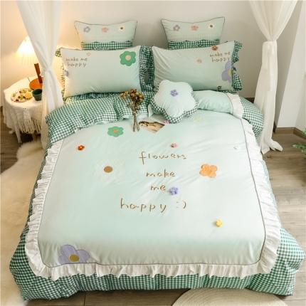 91家纺网 家纺一手货源 找家纺 嗨购 2020新品全棉泫雅小花刺绣四件套 泫雅小花-绿