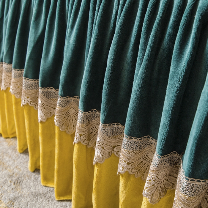 91家纺网 家纺一手货源 找家纺 兴美佳 新款牛奶绒带蕾丝边床裙四件套 自由风 自由风-墨绿