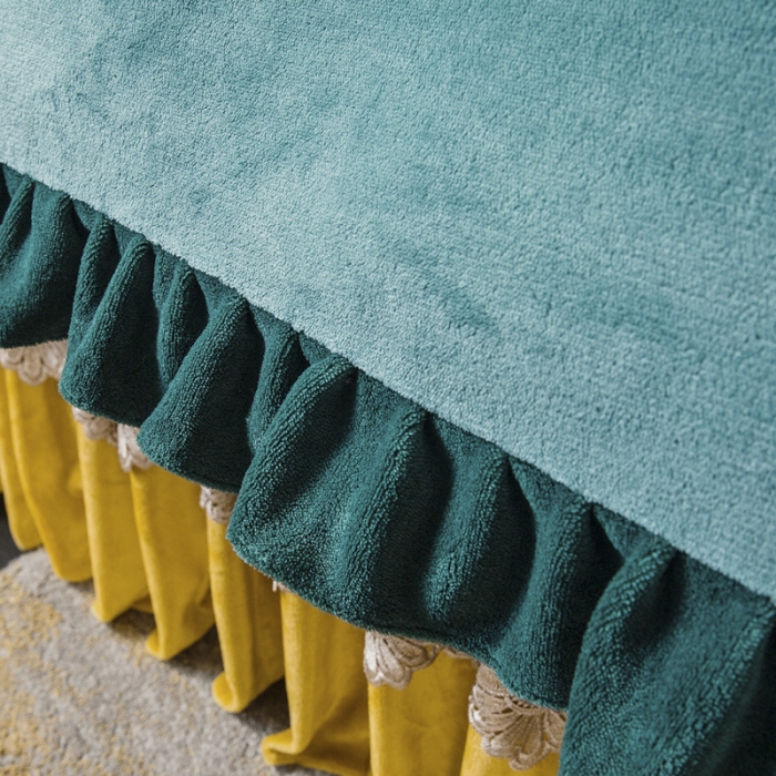 91家纺网 家纺一手货源 找家纺 兴美佳 新款牛奶绒带蕾丝边床裙四件套 自由风 自由风-墨绿