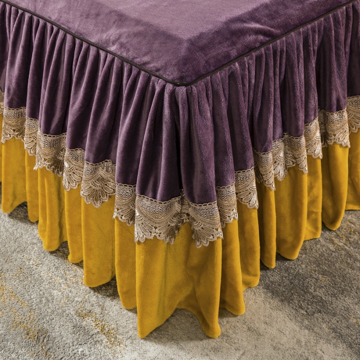 91家纺网 家纺一手货源 找家纺 兴美佳 新款牛奶绒带蕾丝边床裙四件套 自由风 自由风-紫罗兰