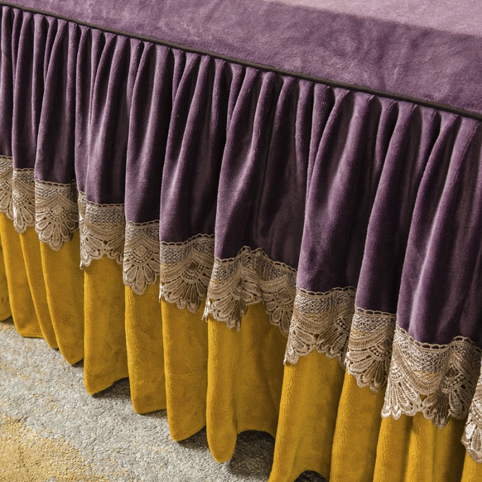 91家纺网 家纺一手货源 找家纺 兴美佳 新款牛奶绒带蕾丝边床裙四件套 自由风 自由风-紫罗兰